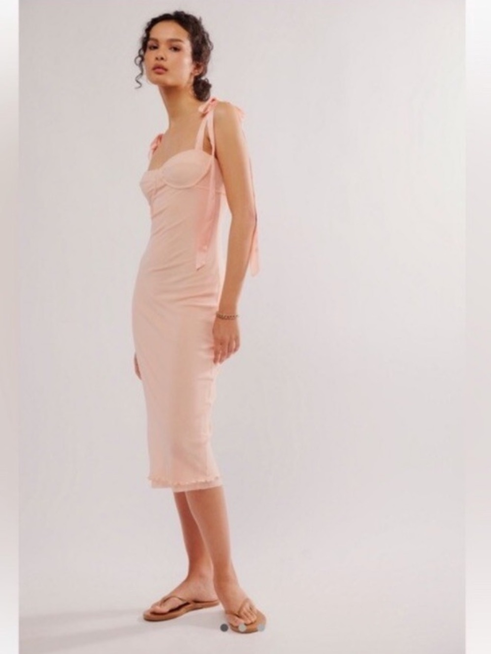 Free People Intimately Got Glam Mesh Tie Shoulder midi slip dress